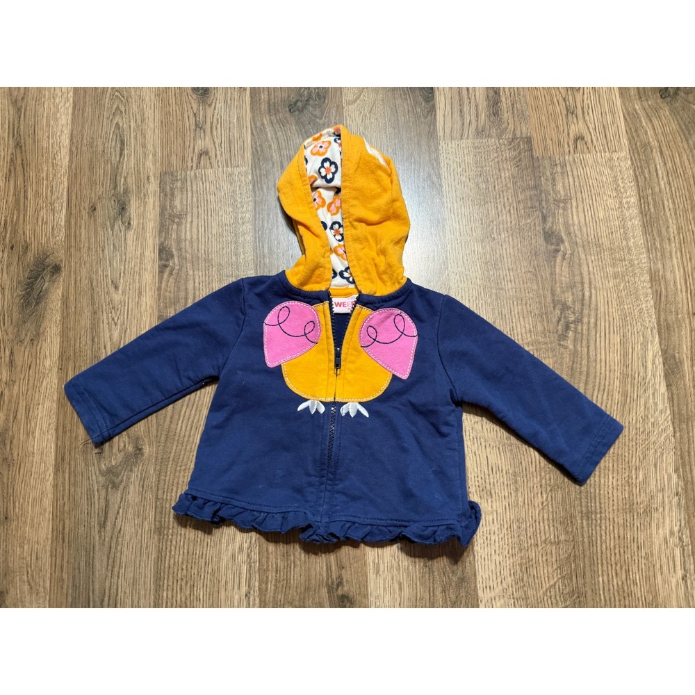 Weeplay Hoodie Jacket Baby 3-6M Navy Blue Infant Owl Animal Print Ruffle Hem